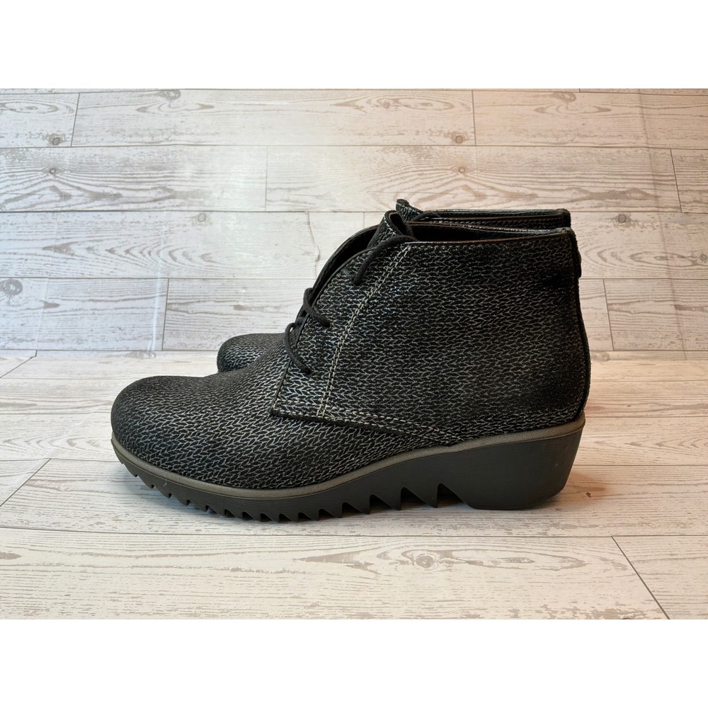 Wolky Lace Up Ankle Boots Womens 37 Black Textured Wedge Gorpcore Streetwear